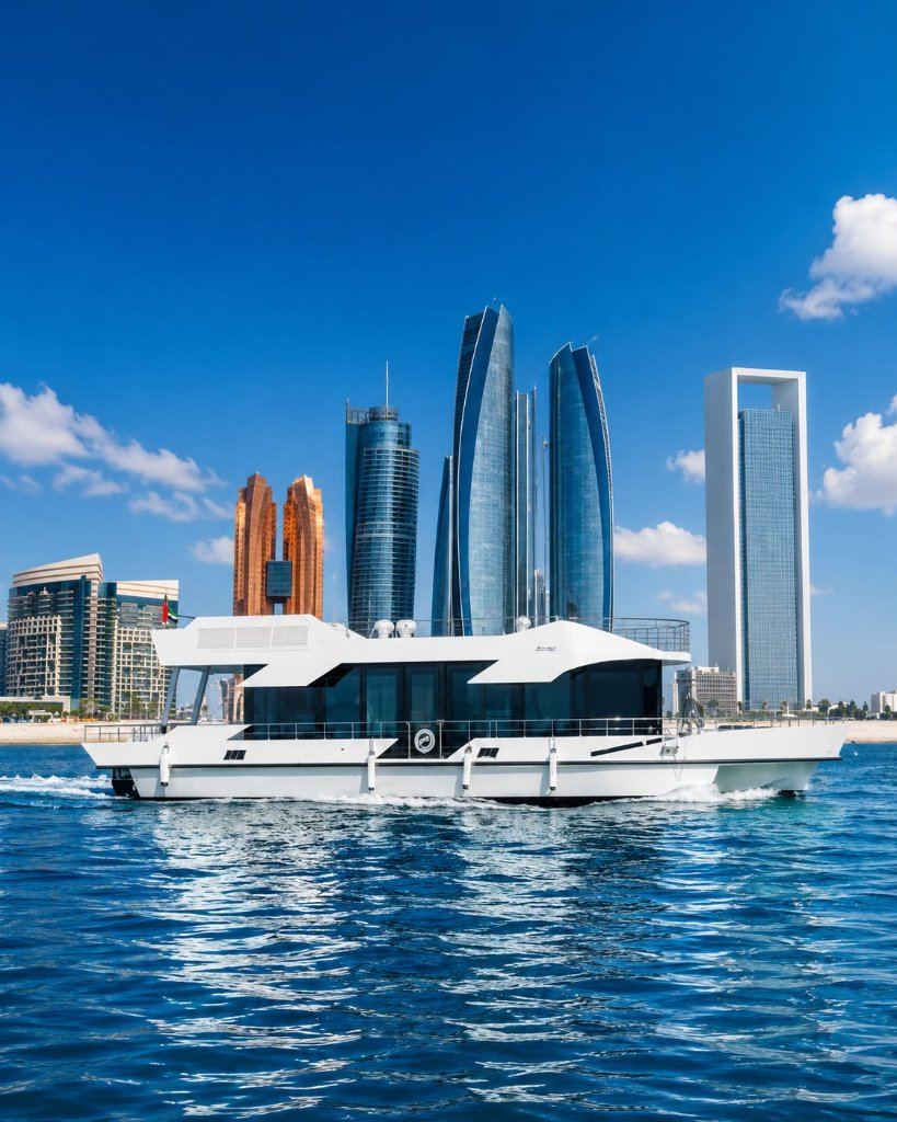 The Corniche cruising past the Abu Dhabi skyline