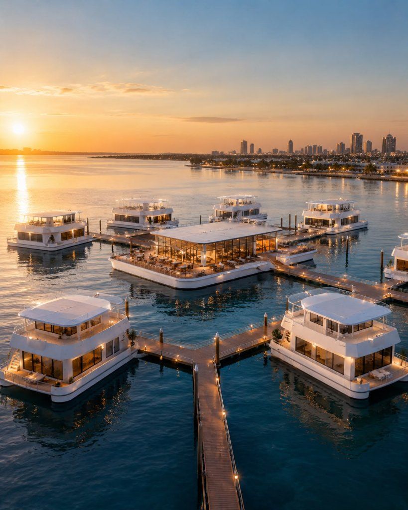 CavelleYachts waterfront marina at dusk